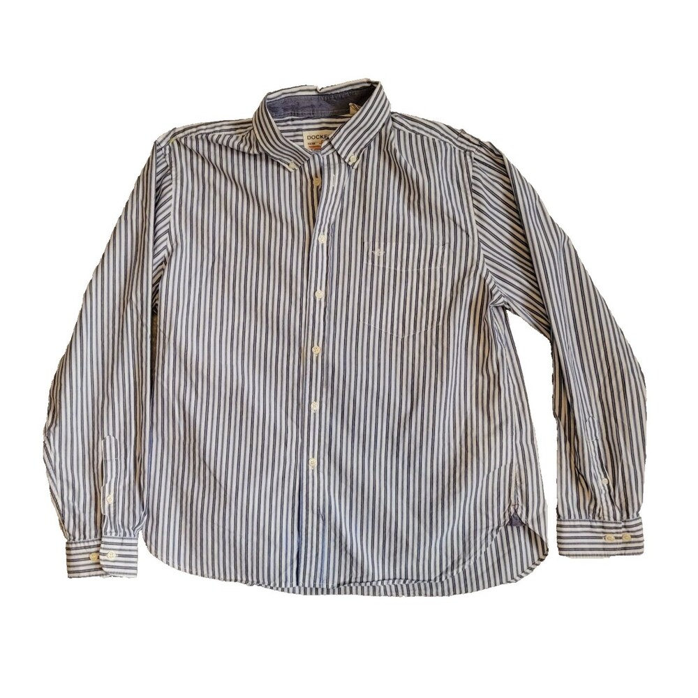 Dockers Shirt Men’s Large Long Sleeve Button Down Blue Striped Cotton Office